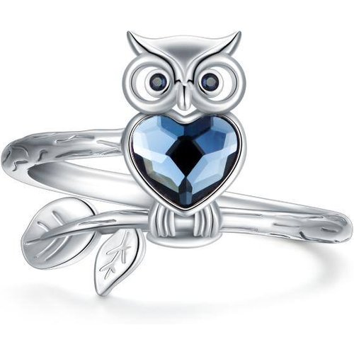 Sterling Silver Heart Crystal With Owl Ring For Women