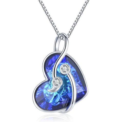 Sterling Silver Semicolon Perotect Heart Blue Crystal Necklace