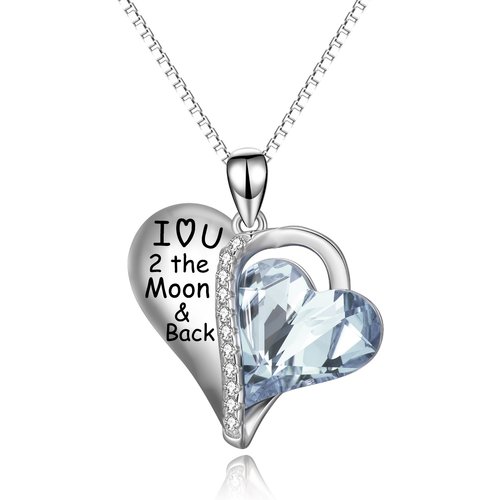 Sterling Silver Heart Crystal Heart Pendant Necklace With Engraved Word For Women
