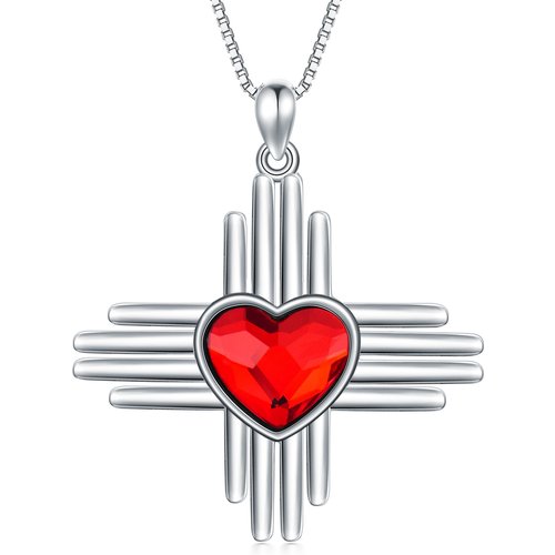 Sterling Silver Heart Crystal Cross Pendant Necklace For Women