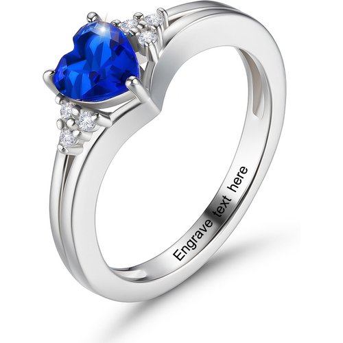 Sterling Silver Heart Crystal Personalised Birthstone Engraving Ring For Women