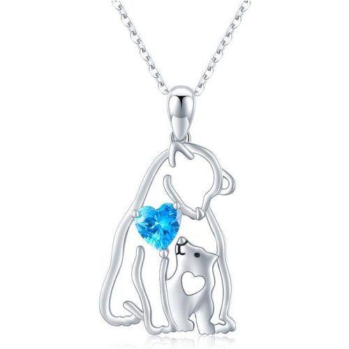 Sterling Silver Heart Crystal Polar Bear Pendant Necklace For Women