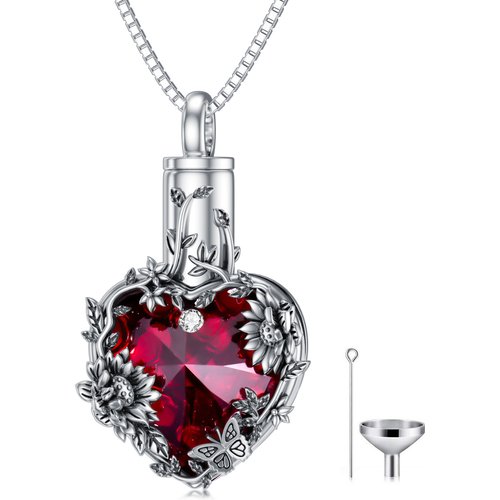 Sterling Silver Heart Crystal Sunflower Urn Necklace For Ashes