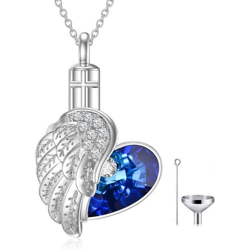 Sterling Silver Heart Cut Crystal Heart Urn Necklace for Ashes
