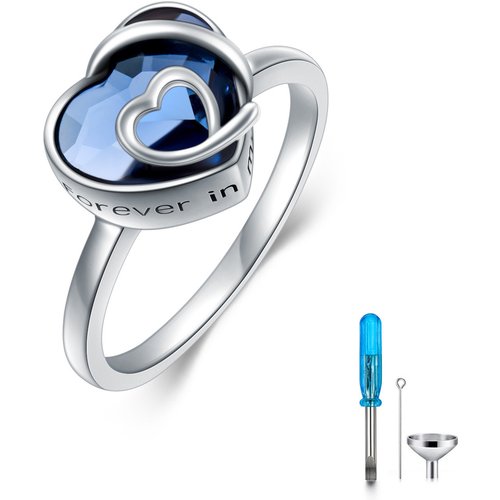 Sterling Silver Pink Heart Crystal Heart Urn Ring With Engraved Word For Women