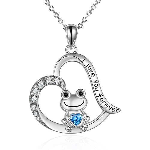 Sterling Silver Heart Cubic Zirconia Frog Pendant Necklace For Women