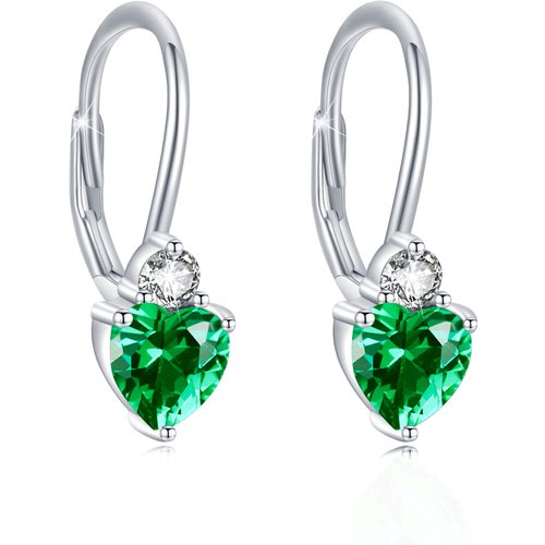 Sterling Silver Heart Shaped Cubic Zirconia Lever-back Earrings