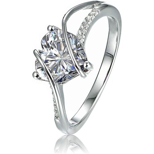 Sterling Silver Heart Shaped Moissanite Personalized Engraving Engagement Ring