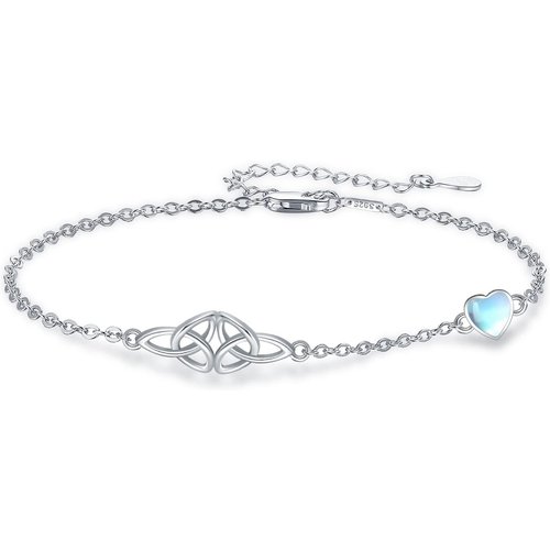Sterling Silver Heart Shaped Moonstone Celtic Knot Single Chain Anklet