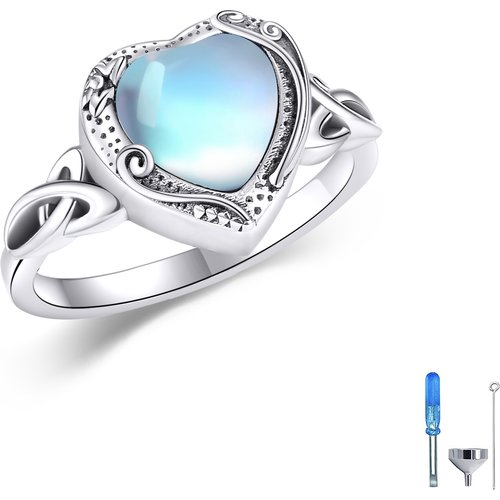 Sterling Silver Heart Moonstone Celtic Knot With Heart Urn Ring For Women