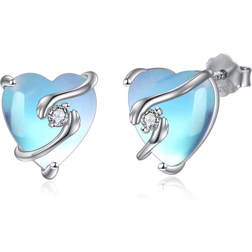 Sterling Silver Heart Moonstone Heart Stud Earrings For Women