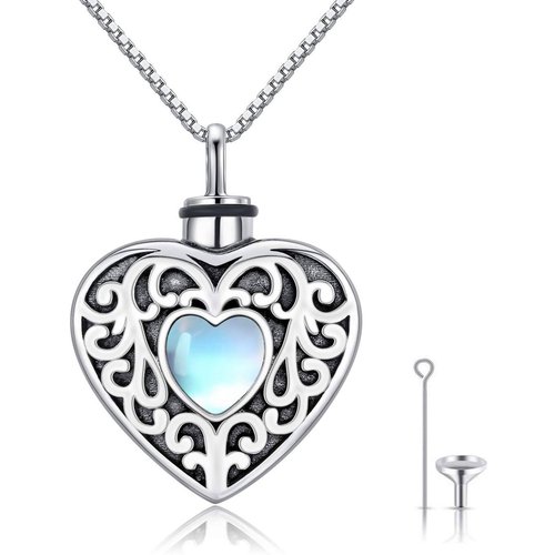 Sterling Silver Heart Moonstone Heart Urn Necklace For Ashes For Women