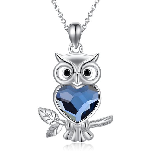 Sterling Silver Heart Crystal Owl Pendant Necklace For Women Best Friends