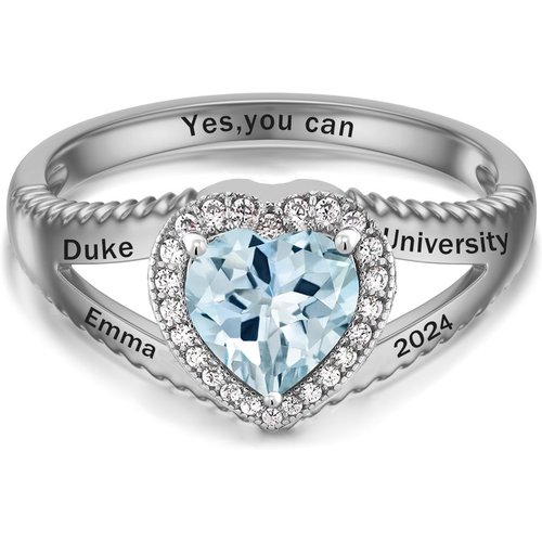 Sterling Silver Heart Personalized Birthstone With Personalized Engraving Ring For Women