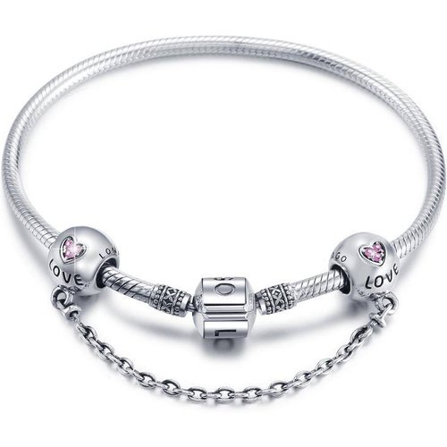 Sterling Silver Heart Cubic Zirconia Heart Safety Chain Charm With Engraved Word For Women