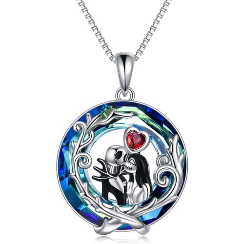 Sterling Silver Heart & Skeleton Crystal Pendant Necklace