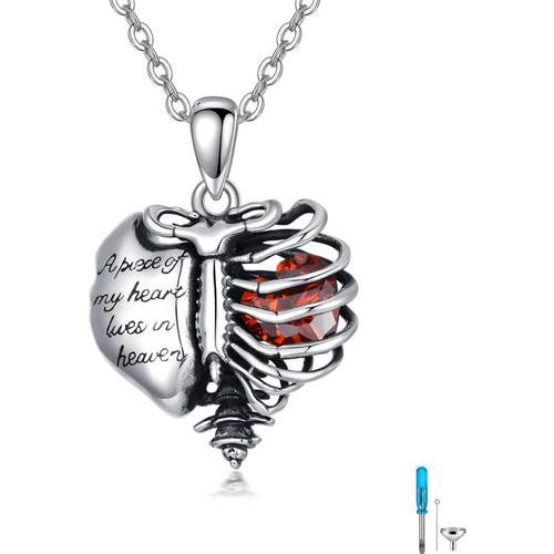 Sterling Silver Cubic Zirconia Heart Urn Necklace for Ashes with Engraved Word