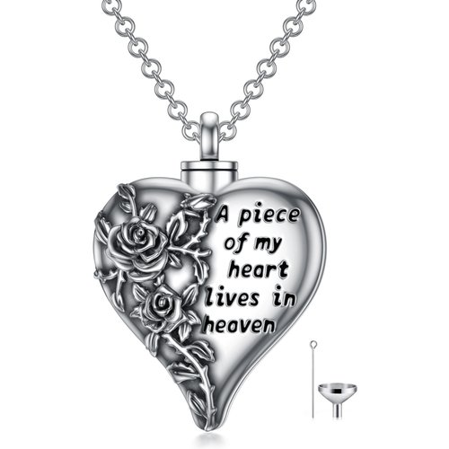 Sterling Silver Heart Urn Necklace for Ashes with Engraved Word