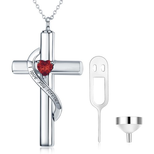 Gold Heart Zircon Cross Urn Necklace with for Ashes with Sterling Silver Chain