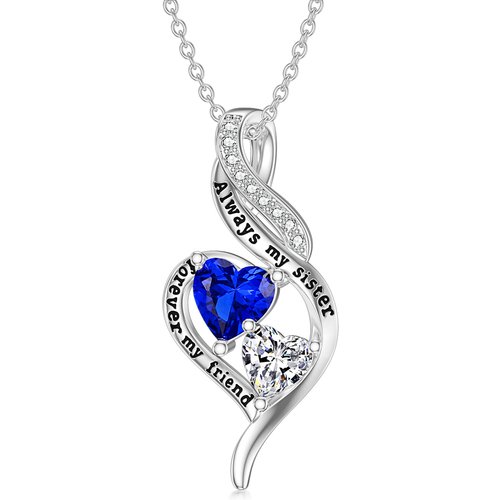 Sterling Silver Heart Zircon Pendant Necklace With Engraved Word For Women Best Friends