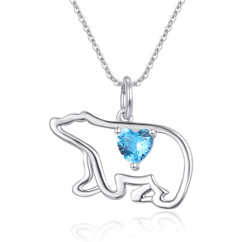 Sterling Silver Heart Zircon Polar Bear Pendant Necklace For Women