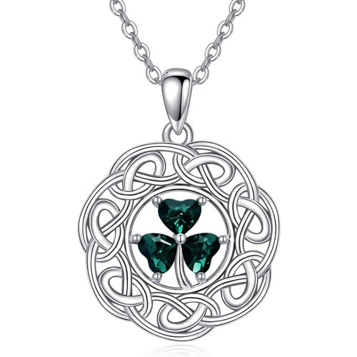 Sterling Silver Heart Zircon Shamrock & Celtic Knot Pendant Necklace