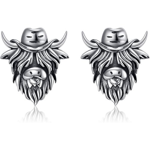Sterling Silver Highland Cow & Cowboy Hat Stud Earrings