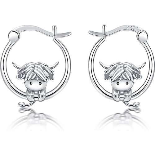 Sterling Silver Highland Cow Hoop Earrings