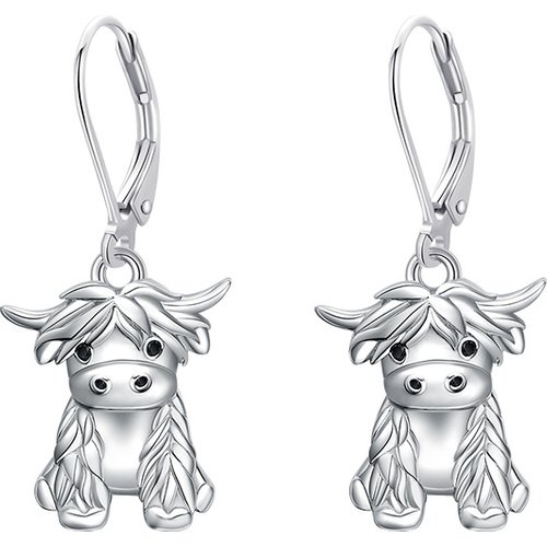 Sterling Silver Highland Cow Lever-back Earrings