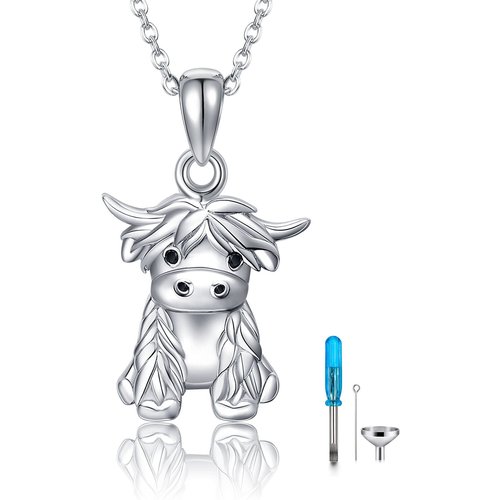 Sterling Silver Highland Cow Urn Necklace for Ashes