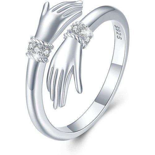 Sterling Silver Cubic Zirconia Hold Hands Open Ring
