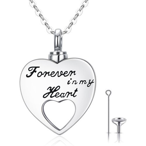 Sterling Silver Hollow Heart Urn Necklace For Ashes Engraved Forever In My Heart