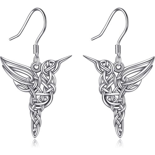 Sterling Silver Hummingbird & Celtic Knot Drop Earrings