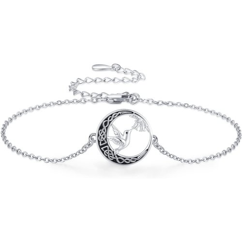 Sterling Silver Hummingbird With Celtic Knot With Moon Charm Bracelet For Women