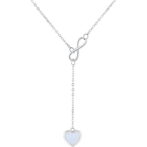 Sterling Silver Opal Heart & Infinity Symbol Non-adjustable Y-Necklace