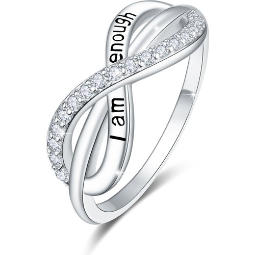 Sterling Silver Cubic Zirconia Infinite Symbol Ring with Engraved Word