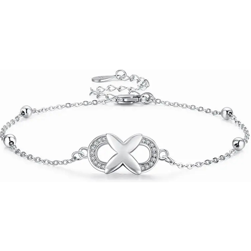 Sterling Silver Cubic Zirconia Butterfly & Infinity Symbol Charm Bracelet
