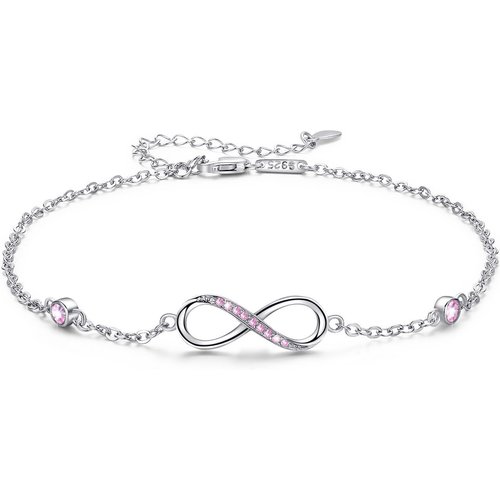 Sterling Silver Cubic Zirconia Infinity Symbol Single Layer Charm Anklet