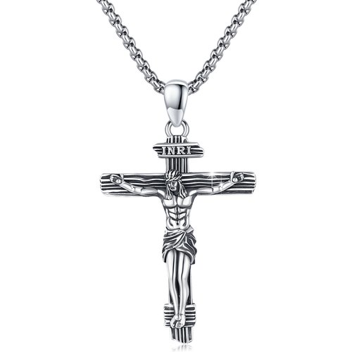 Sterling Silver INRI Cross Pendant Necklace for Men