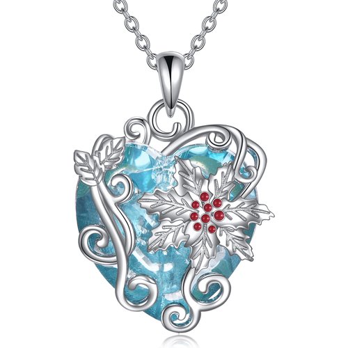 Sterling Silver Ivy & Flowers Heart Crystal Pendant Necklace for Women
