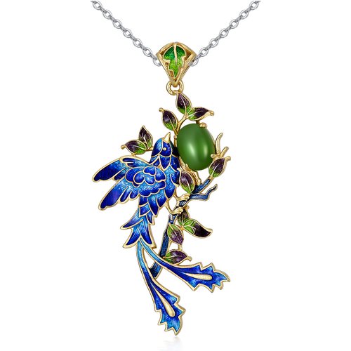 Sterling Silver Jade Bird Pendant Necklace