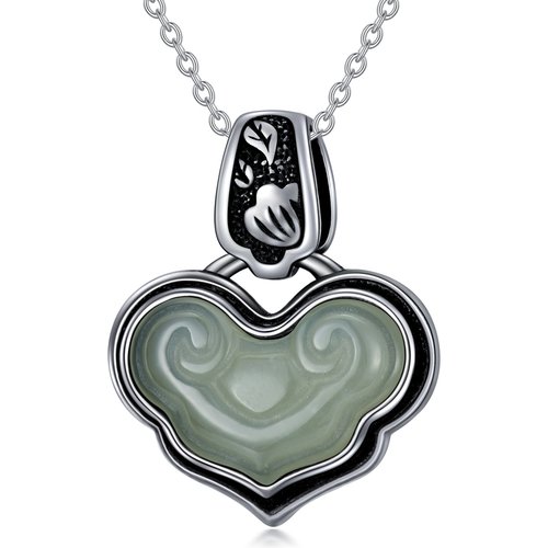 Sterling Silver Jade Heart Pendant Necklace