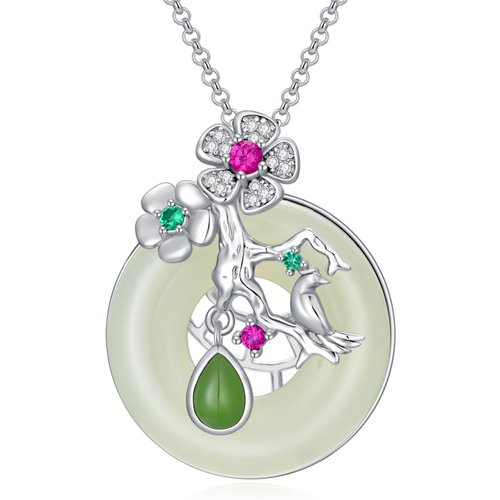 Sterling Silver Jade Round Pendant Necklace