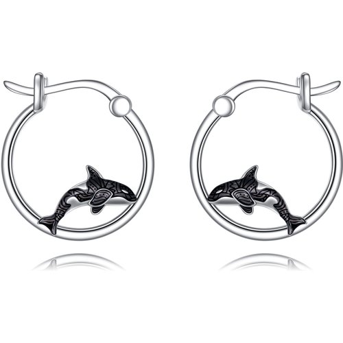 Sterling Silver Killer Whale Hoop Earrings