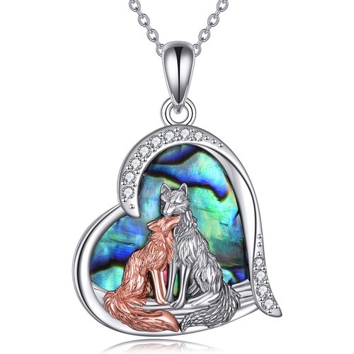 Sterling Silver Two-tone Abalone Shellfish Fox Pendant Necklace for Women