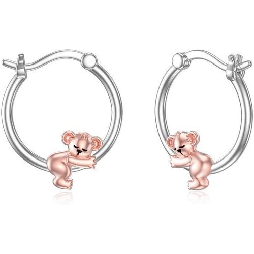 Sterling Silver Two-tone Koala Hoop Earrings