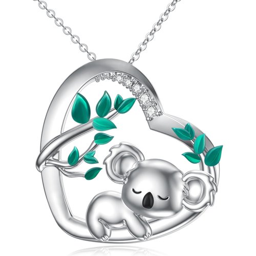 Sterling Silver Cubic Zirconia Koala & Heart Pendant Necklace