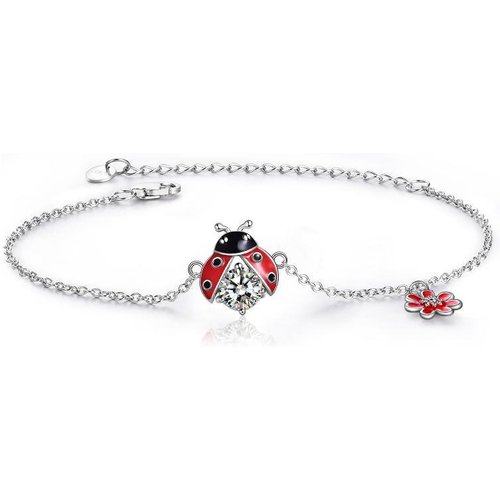 Sterling Silver Cubic Zirconia Ladybug Charm Bracelet