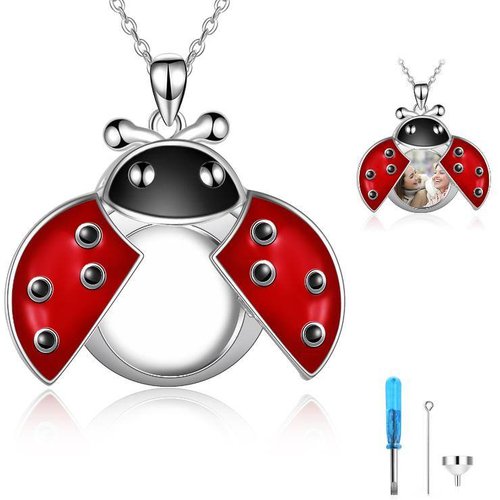Sterling Silver Ladybug Personalized Photo Locket Urn Necklace for Ashes