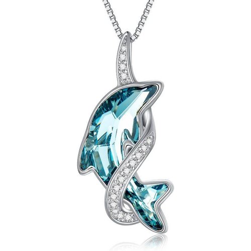 Sterling Silver Lake Blue Crystal Dolphin Pendant Necklace